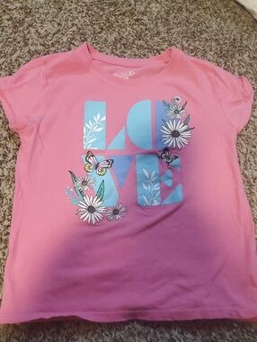 The Children's Place Pink Tee with Blue LOVE Floral & Butterfly Print